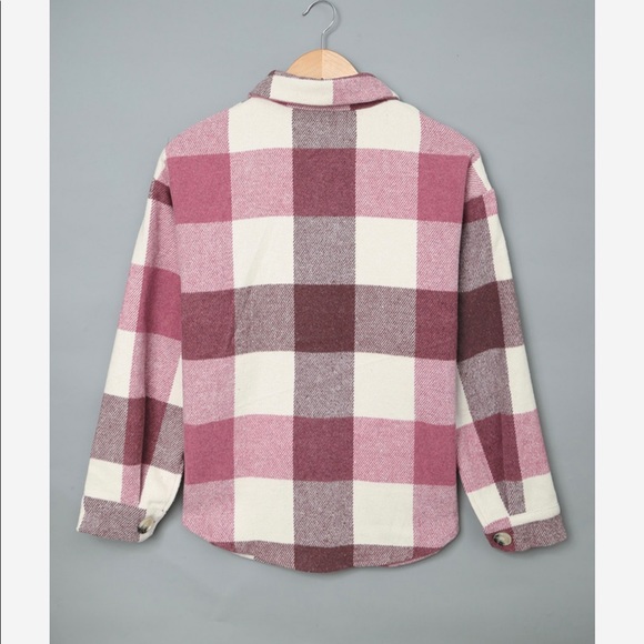 Pink/Off White Plaid Shirt Jacket, Shacket! * - Picture 4 of 10
